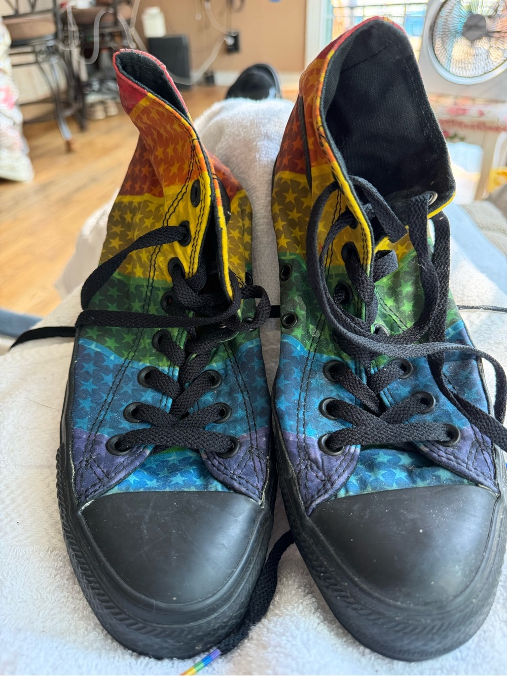 Converse Rainbow Star High-Top Sneakers with Black Trim